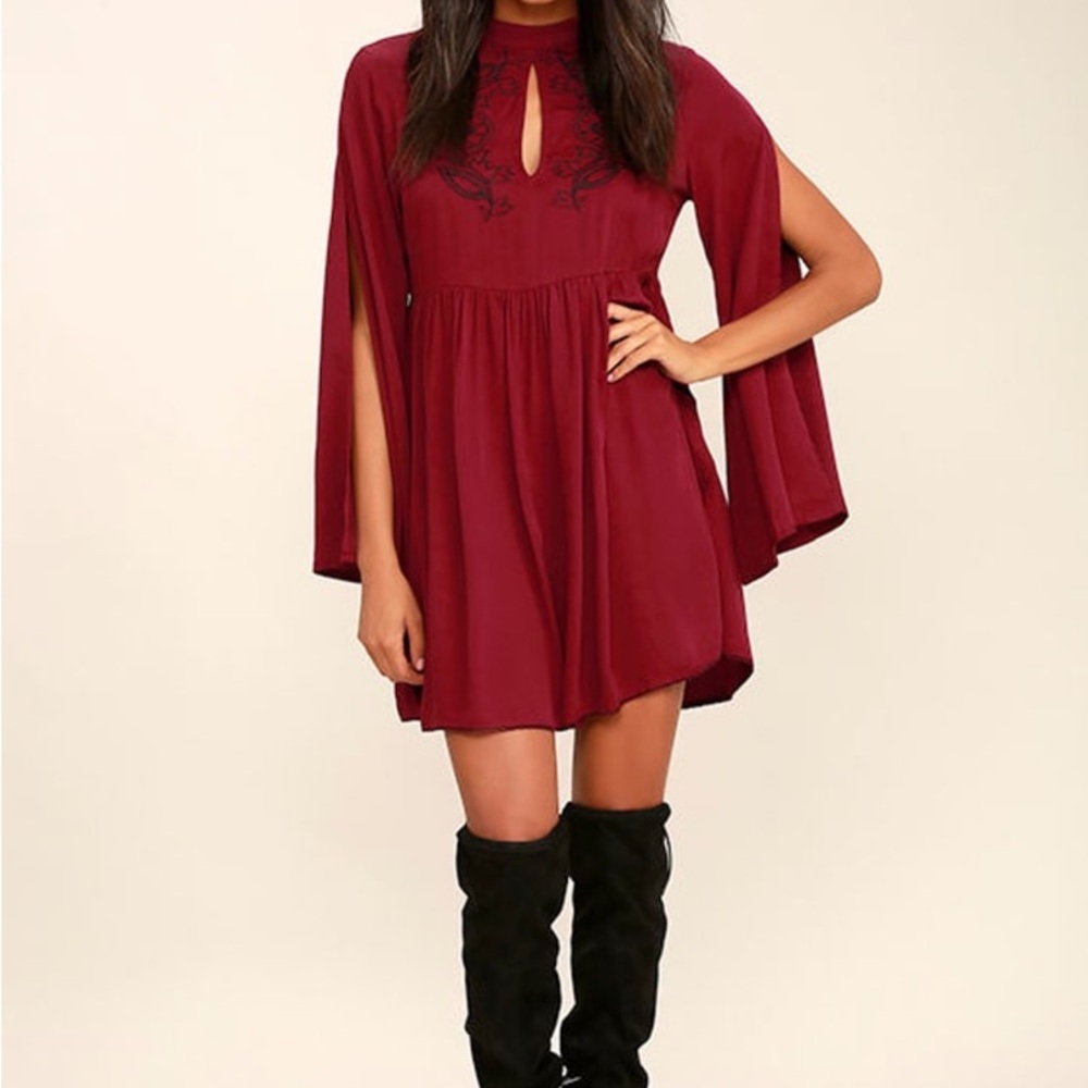 NWT Mink Pink Valley of the Vine Wine Red Embroidered Oversized Dress Size XS